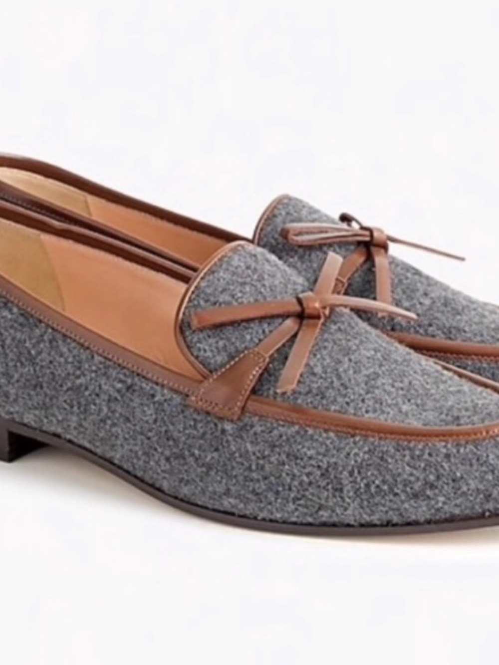 J. Crew Gray Wool Loafers with Brown Leather Trim